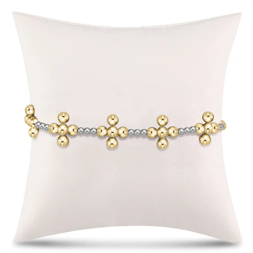 Enewton Signature Cross Sincerity Pattern Sterling 2.5mm Bead Bracelet - Classic Beaded Signature Cross Gold - 4mm Bead Gold