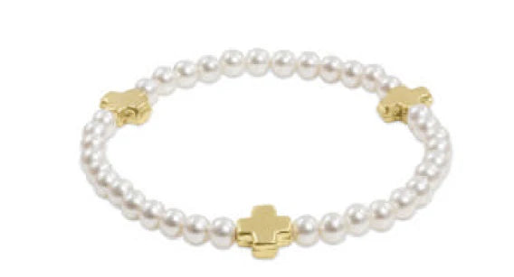 Enewton Signature Cross Pearl Pattern 4mm Bead Bracelet Gold