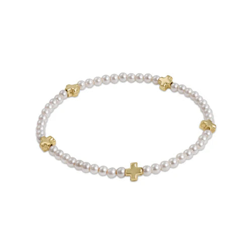 Enewton Signature Cross Small Pearl Pattern 3mm Bead Bracelet - Gold